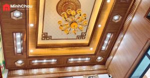 trần nhựa nano phòng khách hoàn thiện đẹp MinhChauHome
